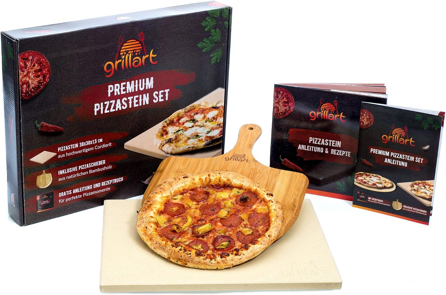 Set Pietra Pizza Grillart® Premium – Con pala e ricette