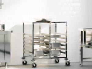 Carrello inox 12 vasche GN 1/1 con ruote frenate 75x55x87 cm