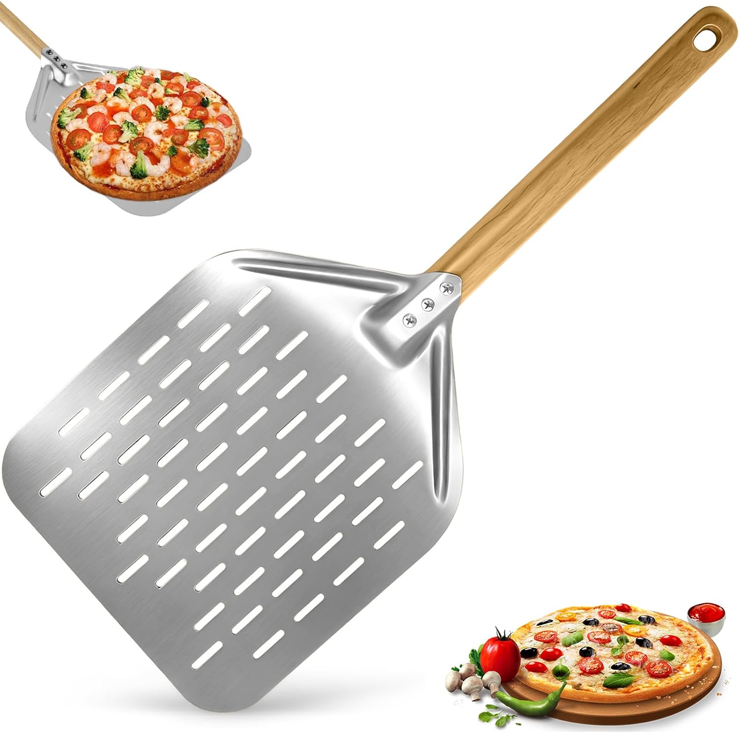 Pala per pizza 12" in alluminio con manico in legno removibile