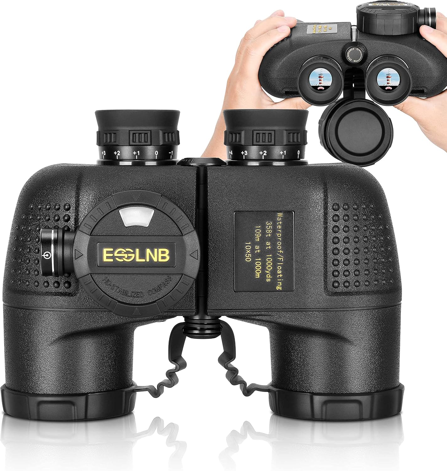 ESSLNB Binocolo 10X50 Marino con Telemetro e Bussola