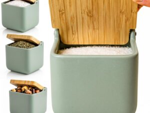 Barattolo sale ceramica con coperchio bambù 11,5 cm