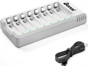 BONAI Caricabatterie 8 Slot per Pile AA/AAA Ni-MH