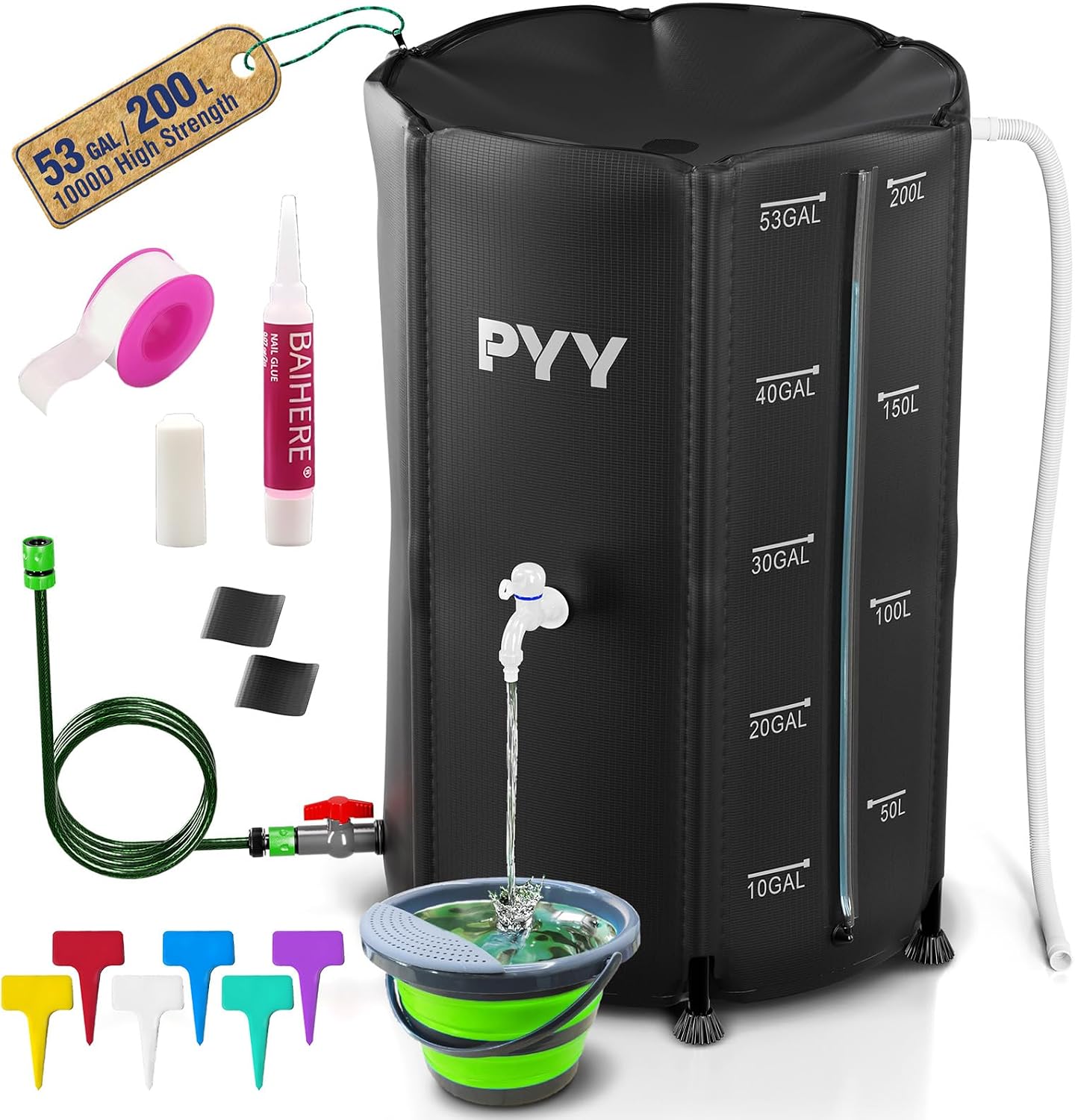 Barilotto raccolta acqua piovana 200L nero PYY con beccuccio