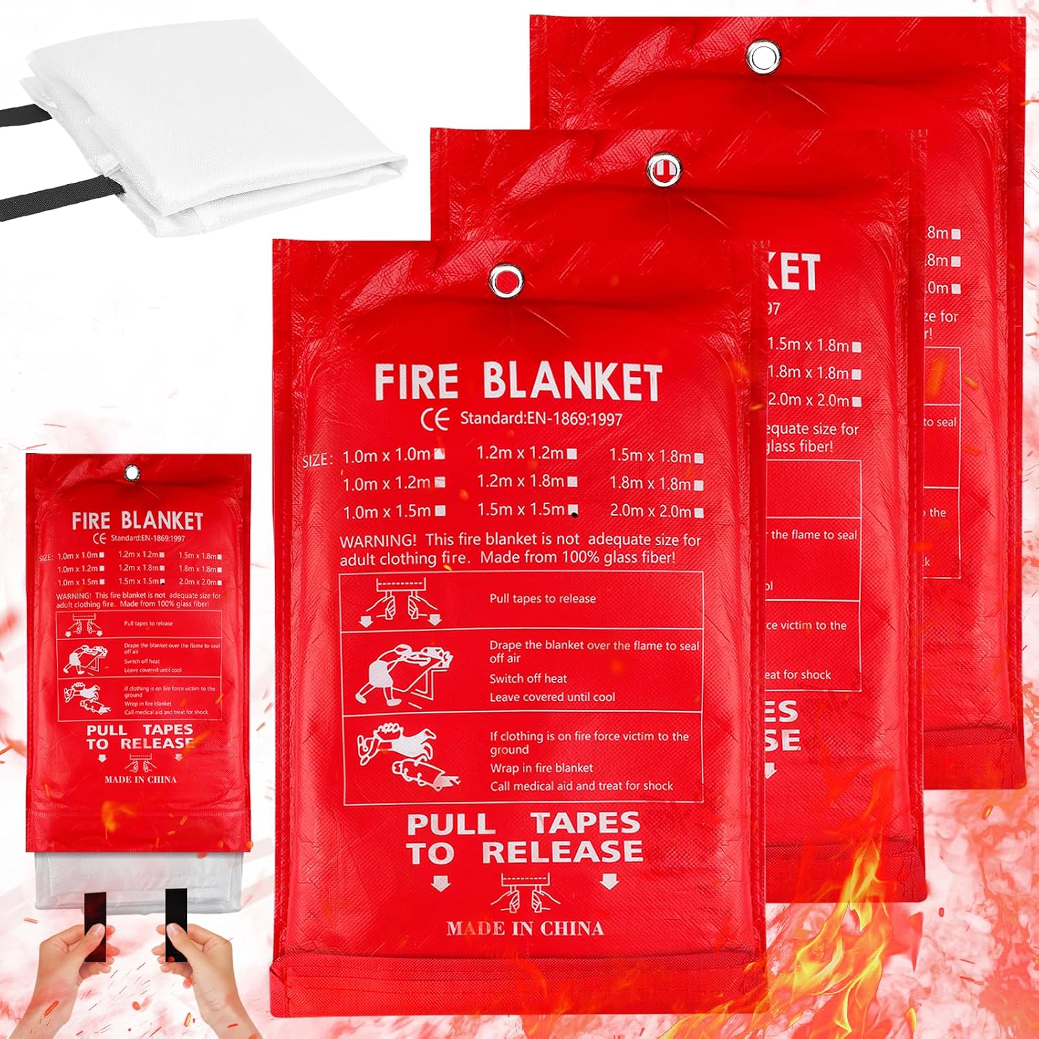 Kit 3 coperte antincendio in fibra di vetro 100x100 cm