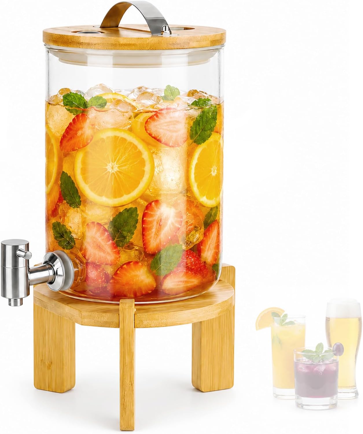 Dispenser acqua 3.5L in vetro con rubinetto e supporto