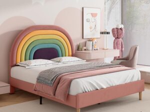 Letto imbottito velluto rosa 140x200 cm con testiera regolabile