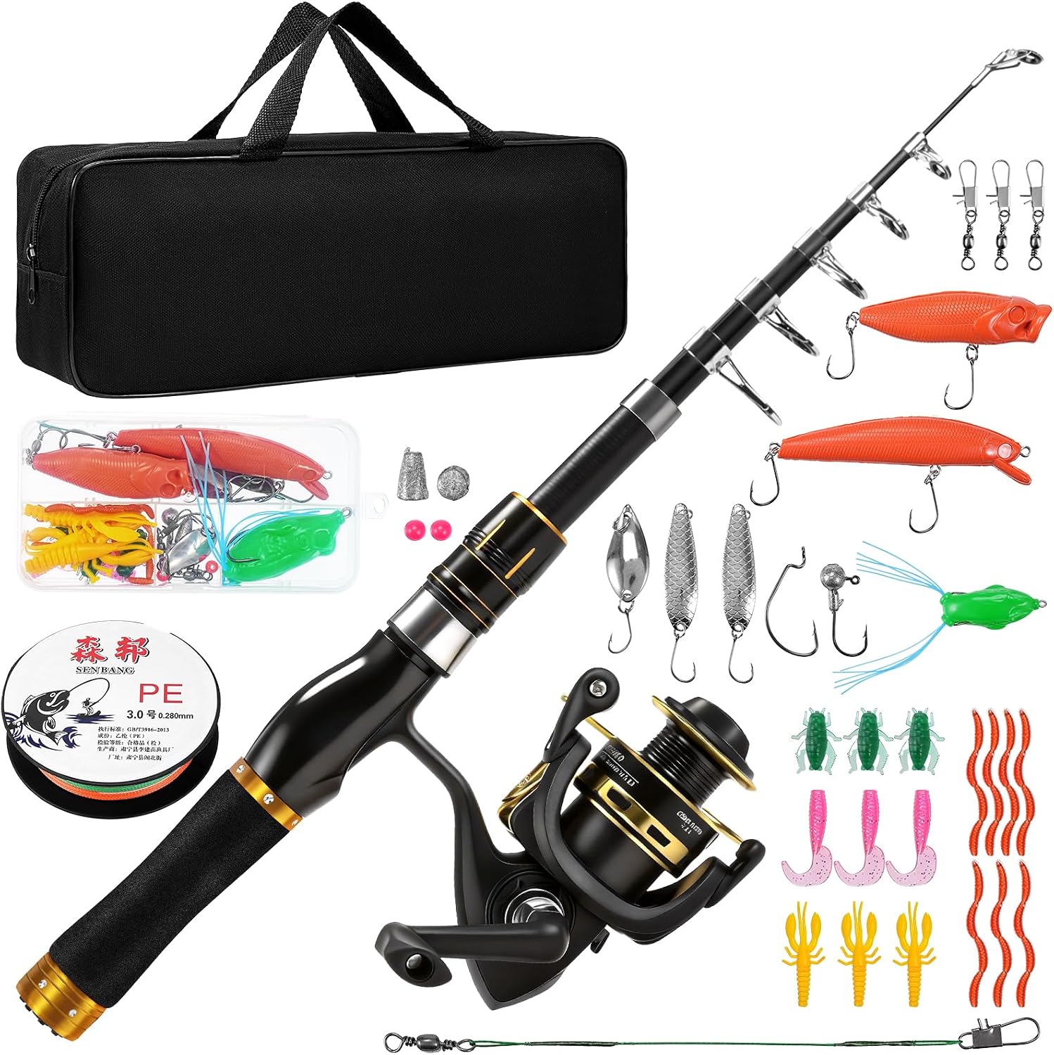 Canna spinning telescopica 1.8m - Set pesca completo Lomffy