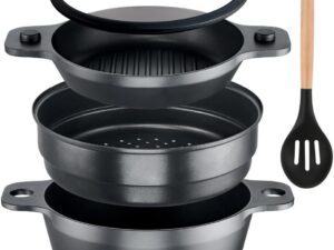 Stone&Stone Set Vaporiera 24 cm – Pentola, Griglia e Piroscafo Antiaderente
