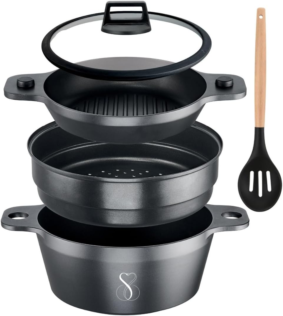 Stone&Stone Set Vaporiera 24 cm – Pentola, Griglia e Piroscafo Antiaderente