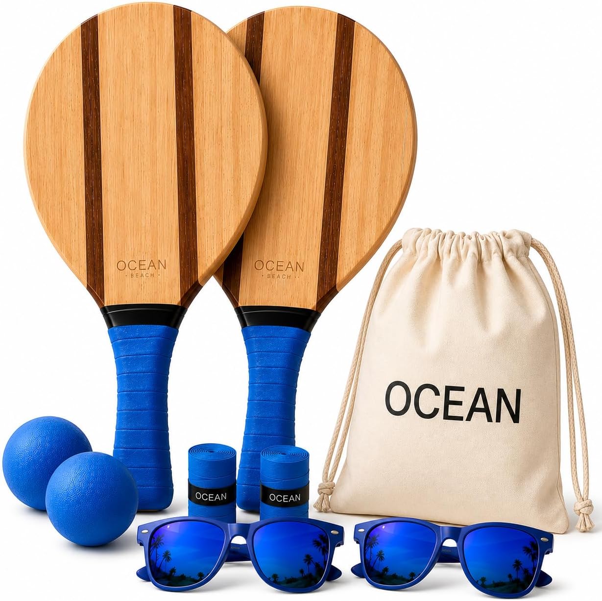 Set Ocean Pádel Premium con 2 racchette in legno