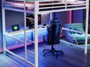 Letto a soppalco gaming 160x200 cm con LED e scrivania