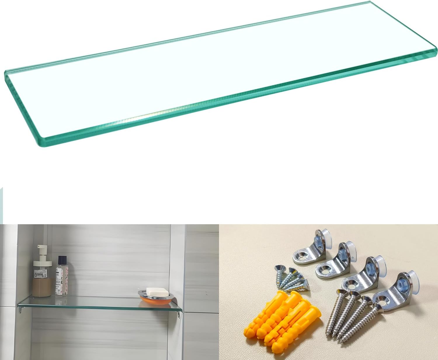 Mensola in vetro temperato 30 cm per bagno/doccia