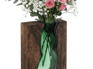 Vasi in vetro e legno per fiori, 24 cm, design moderno