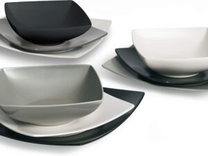 Servizio Piatti Eclipse Excelsa 18 pz, Ceramica Bianco/Nero/Grigio