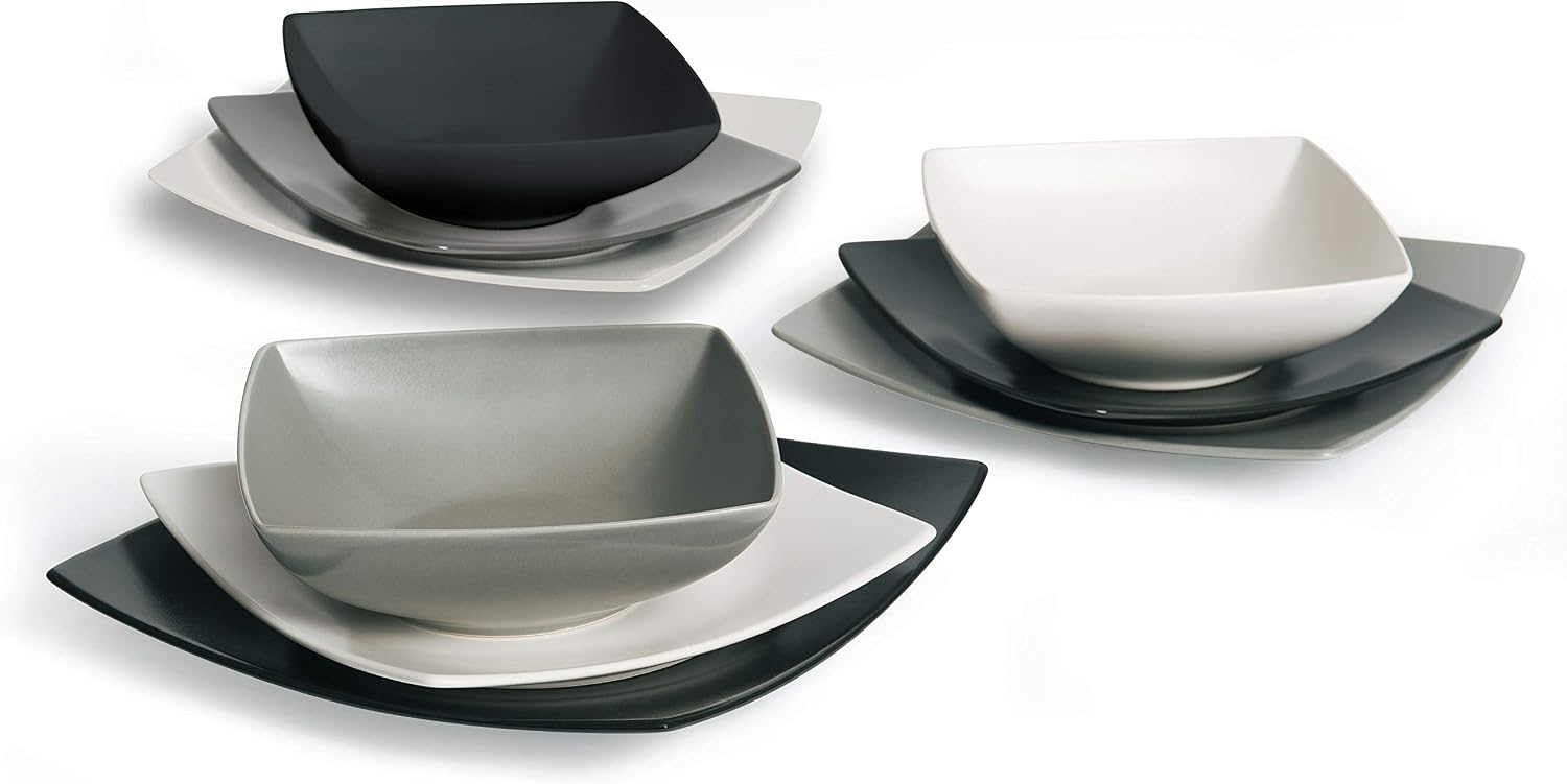 Servizio Piatti Eclipse Excelsa 18 pz, Ceramica Bianco/Nero/Grigio