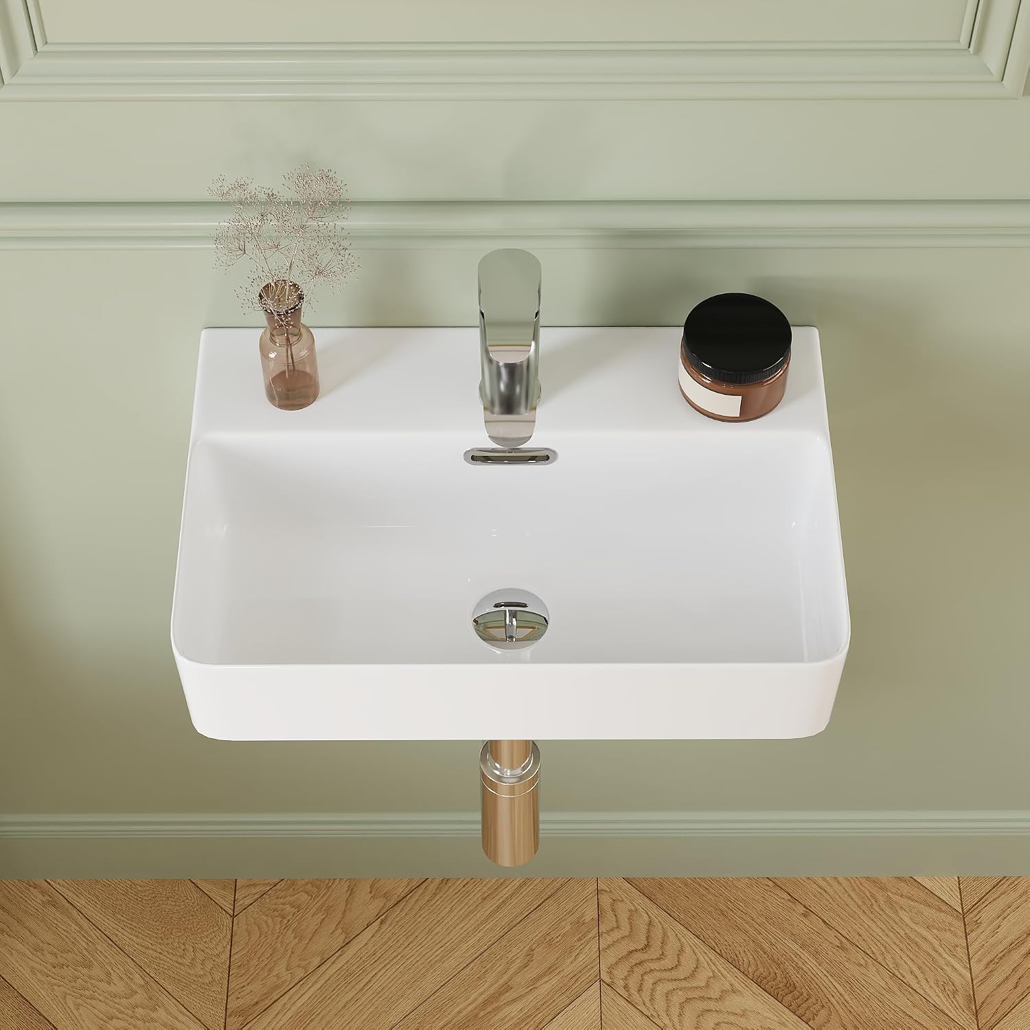 Lavandino ceramica DeerValley, bianco, moderno e compatto