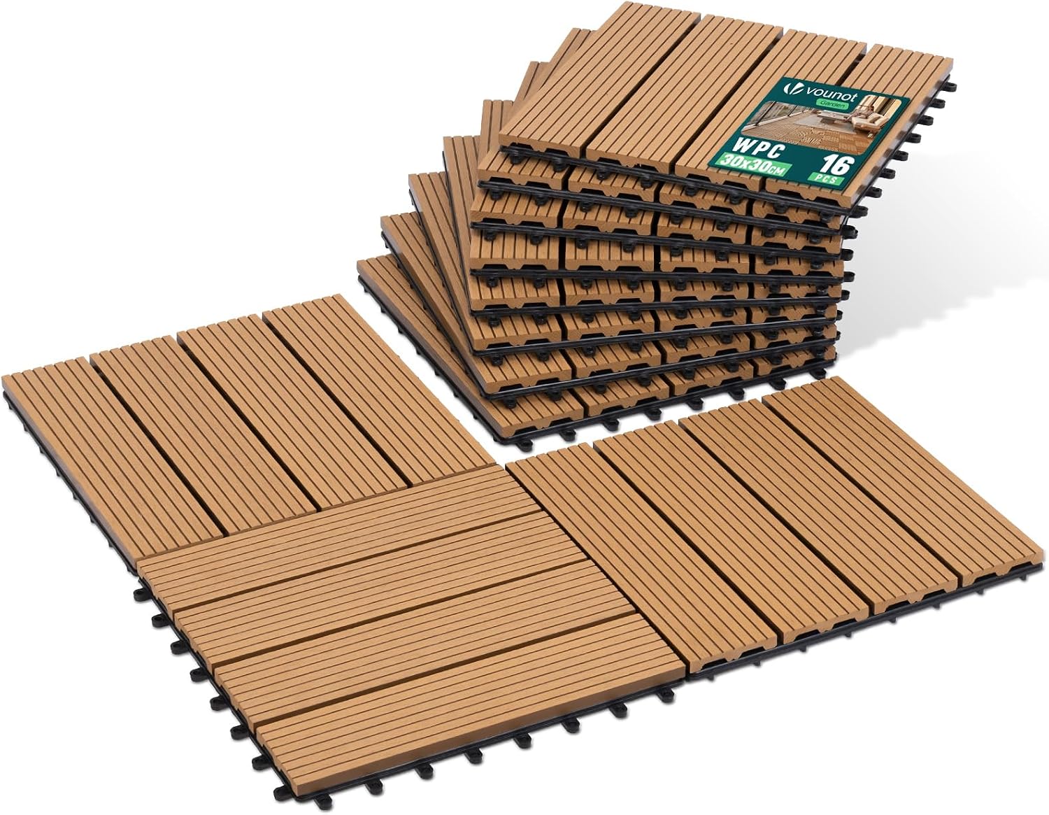 VOUNOT® Set Piastrelle WPC 16 pz 30x30 cm Esterno Antiscivolo