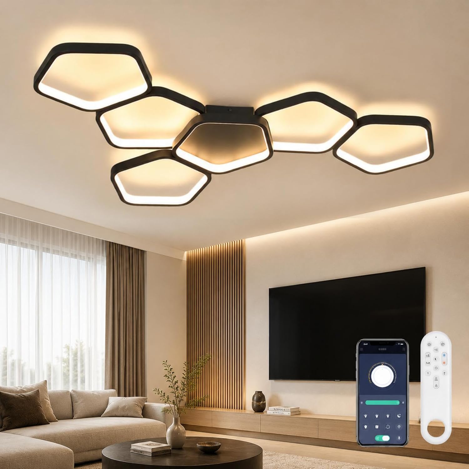 OTREN Plafoniera LED 88cm 58W Dimmerabile con Telecomando