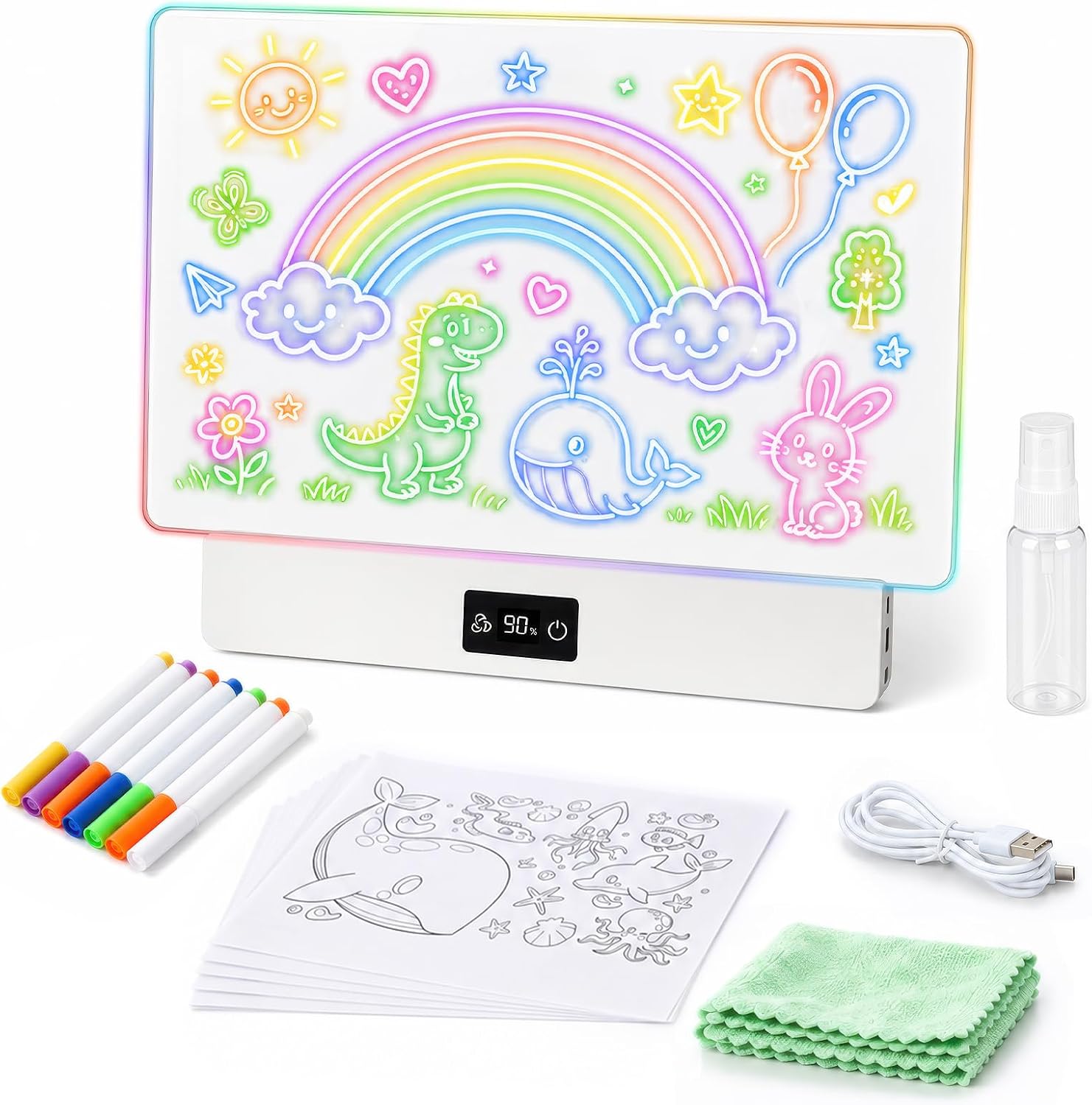 OUTON Lavagna Luminosa LED per Bambini - 8 Colori e 3 Effetti