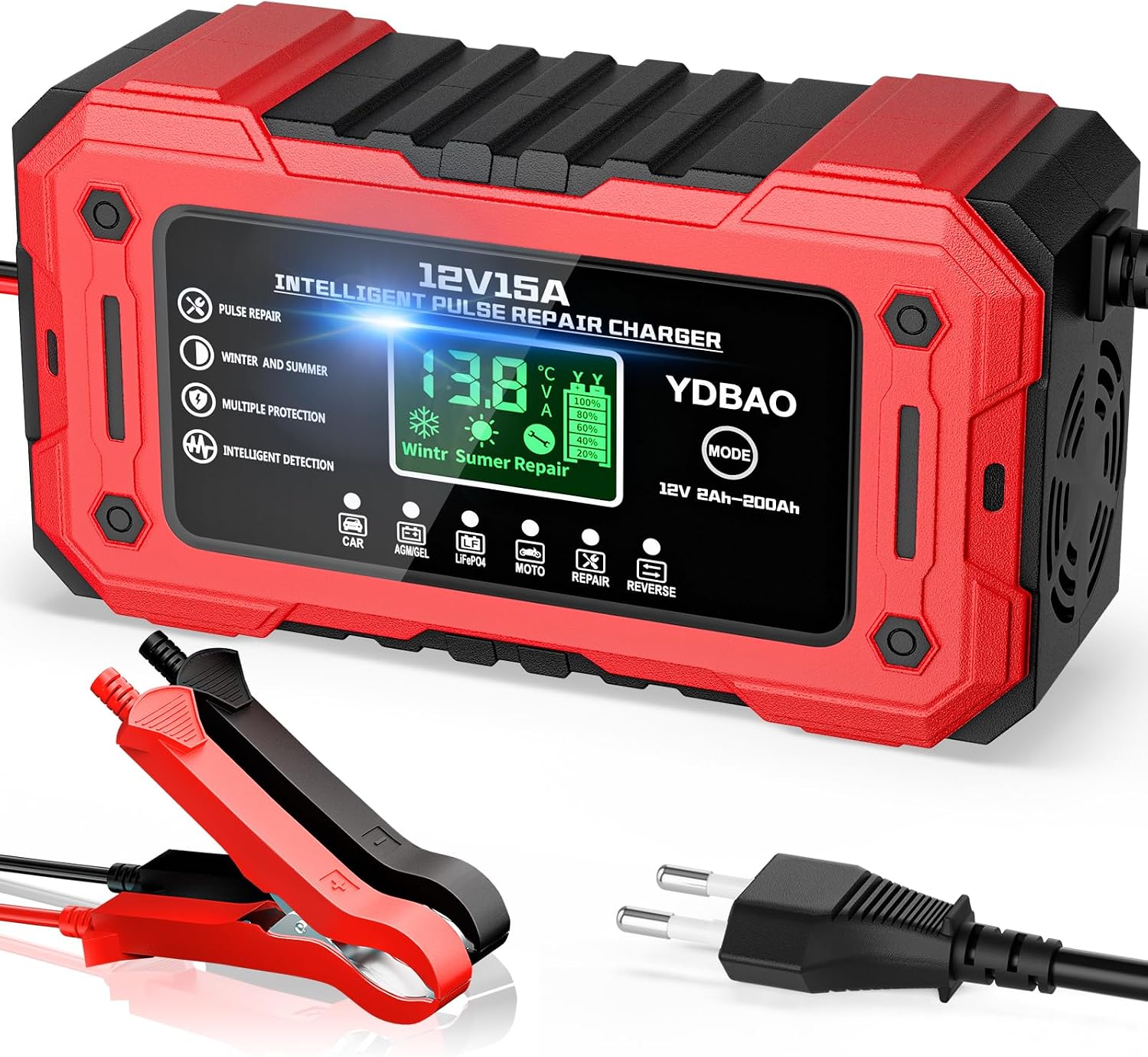 Caricabatterie Auto 12V 15A Intelligente LCD - YDBAO