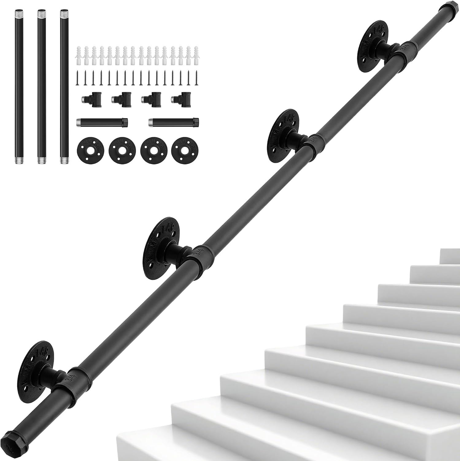 OUUTMEE Corrimano in ferro battuto 335 cm, Ø 25 mm