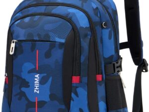 Zaino trolley scolastico per ragazzi 26L, blu mimetico
