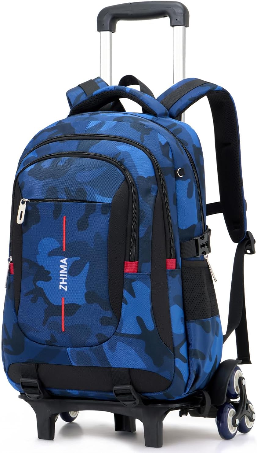Zaino trolley scolastico per ragazzi 26L, blu mimetico