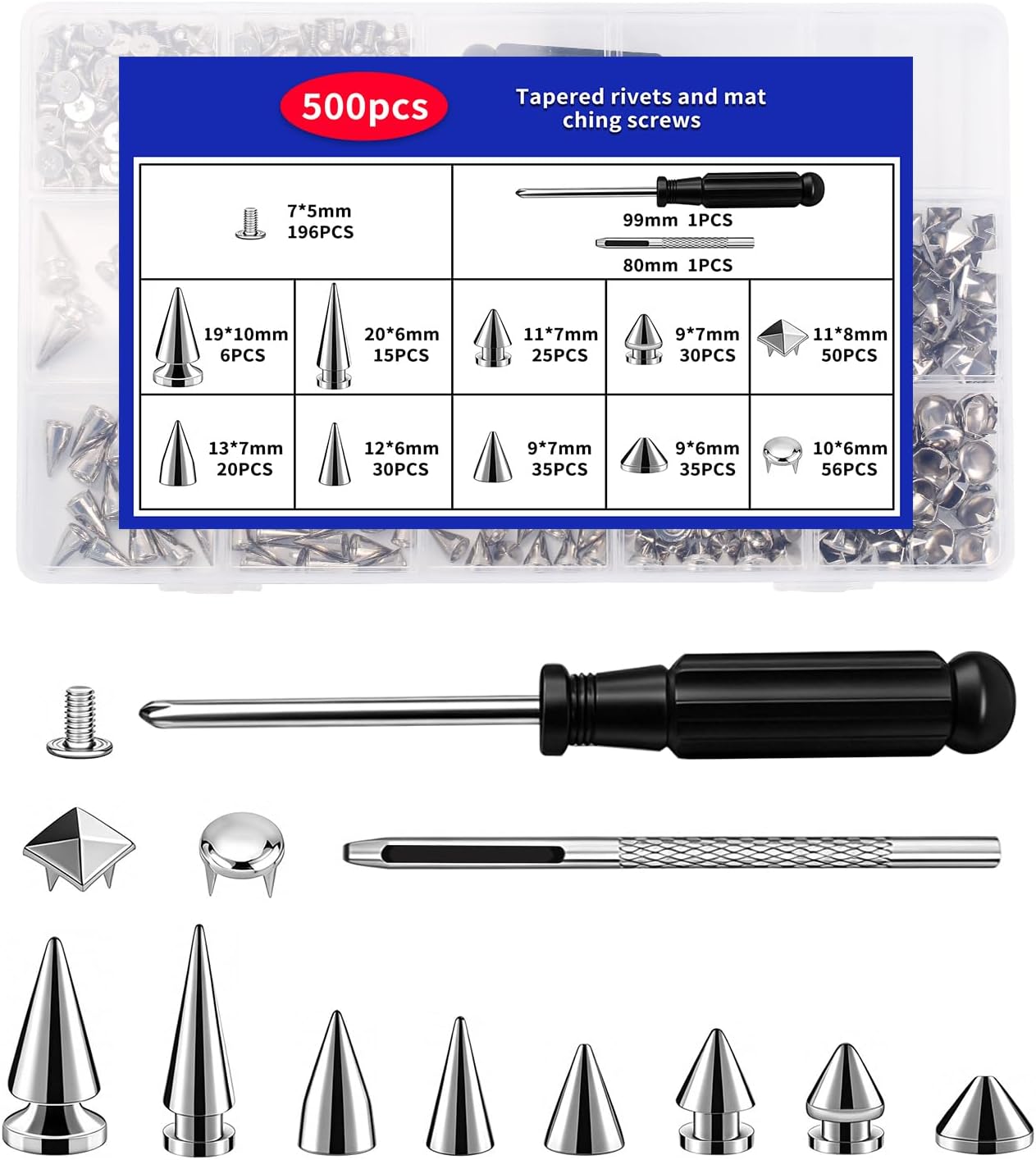 500 Rivetti Punk in Metallo Argento per Abbigliamento
