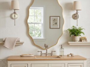 Specchio dorato ovale 76x45 cm con cornice ondulata
