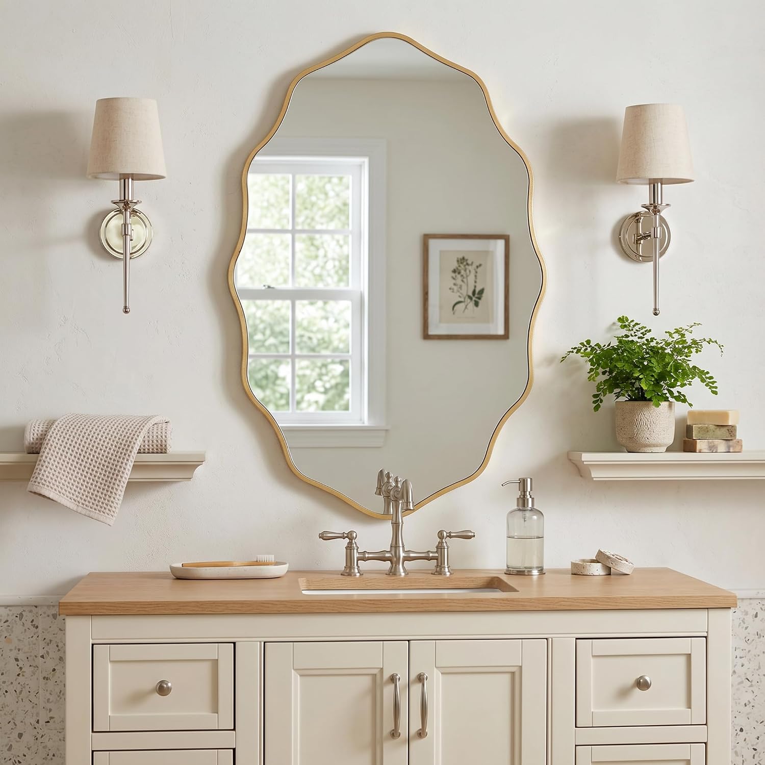 Specchio dorato ovale 76x45 cm con cornice ondulata