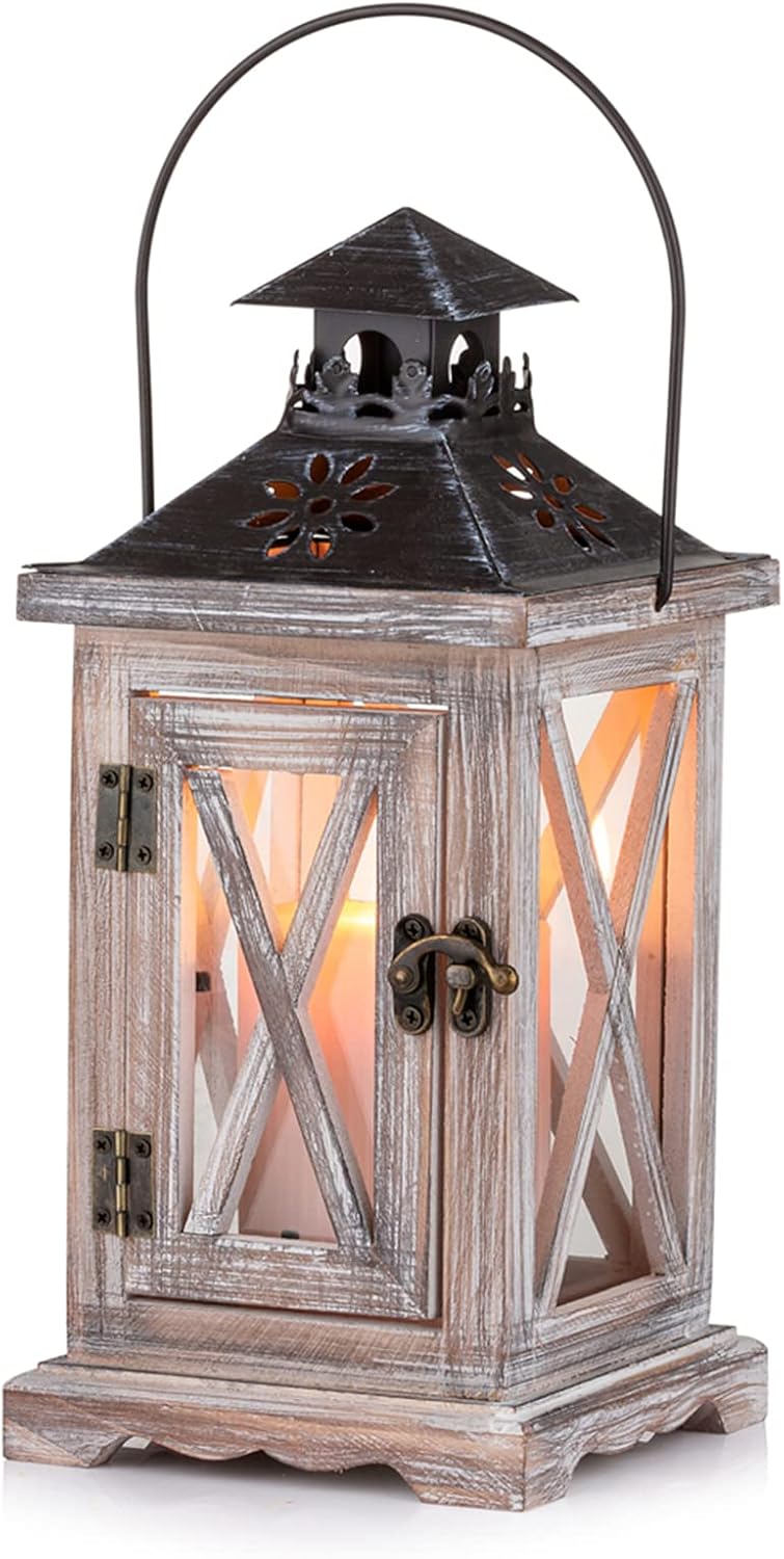 Lanterna rustica in legno vintage 28 cm per decori interni/esterni