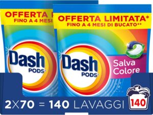 Dash Pods Detersivo Capsule 2x70, Salva Colore e Macchie