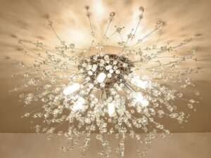 Lampadario Moderno in Oro con Cristalli Effetto Fuoco d'Artificio