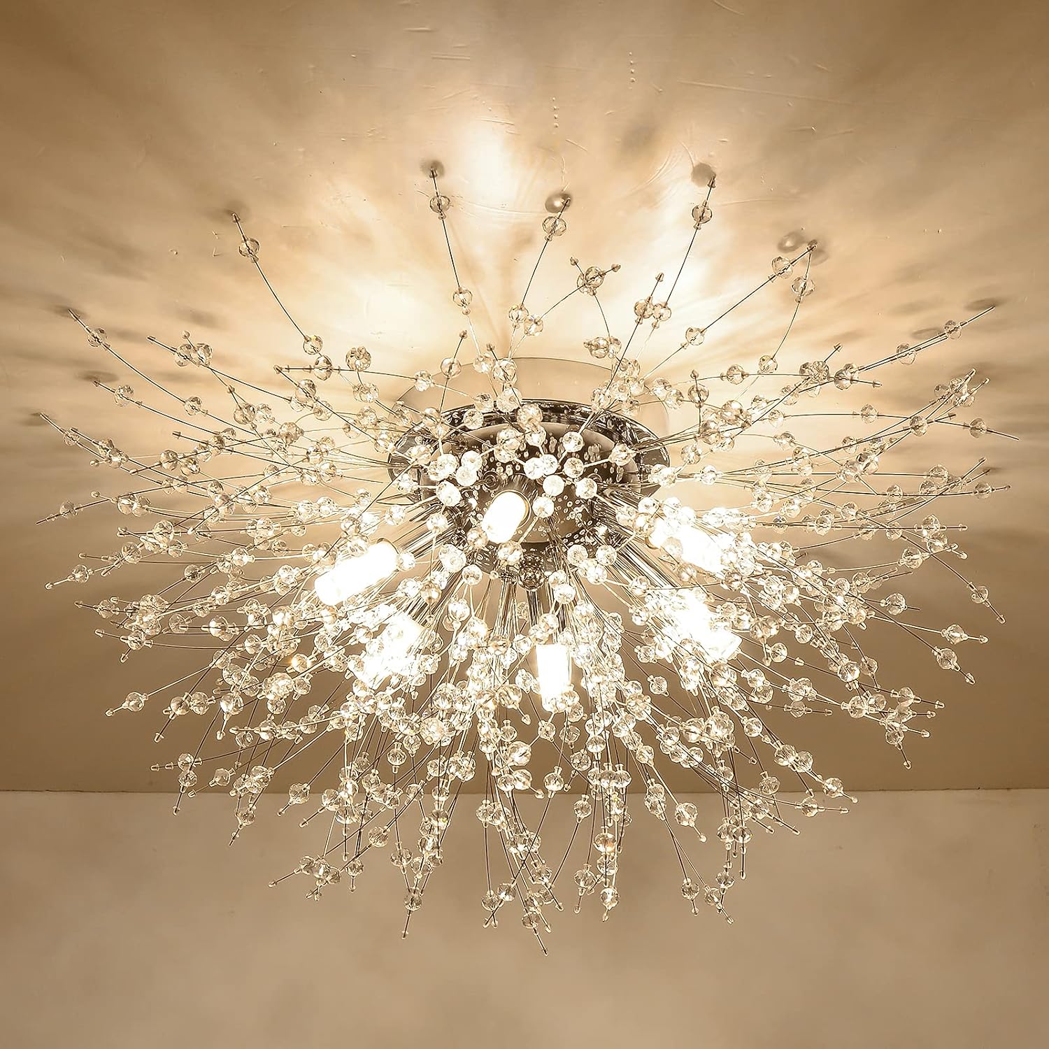Lampadario Moderno in Oro con Cristalli Effetto Fuoco d'Artificio