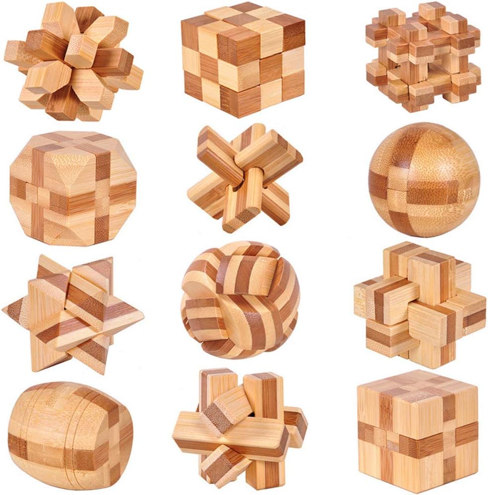 12 Rompicapo in Legno 3D - Gioco IQ per Adulti e Bambini