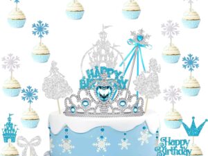 Set decorazioni torta Elsa e Cenerentola blu/argento