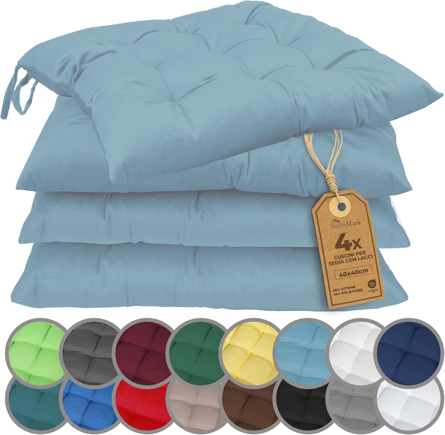 Set 4 Cuscini NatureMark Sedie 40x40 cm Azzurro