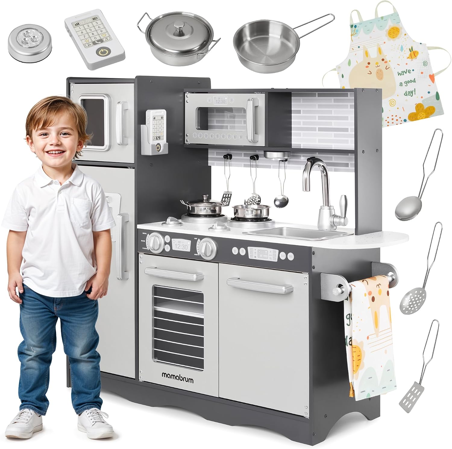 Cucina in Legno LED per Bambini Mamabrum - Set Gioco Educativo