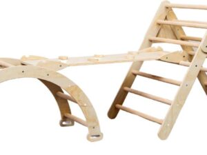 Spalliera XXL Montessori Pieghevole in Legno - Triangolo + Arco + Scivolo
