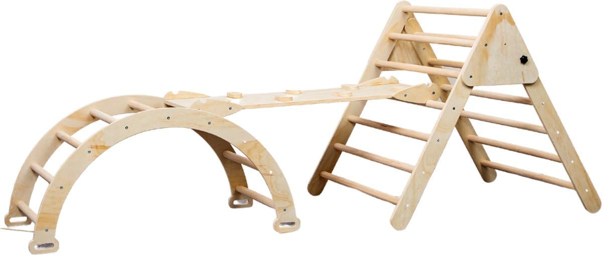Spalliera XXL Montessori Pieghevole in Legno - Triangolo + Arco + Scivolo