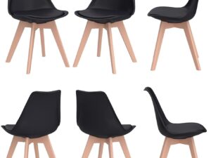 Set 6 sedie scandinave ergonomiche in legno e schiuma - Nero
