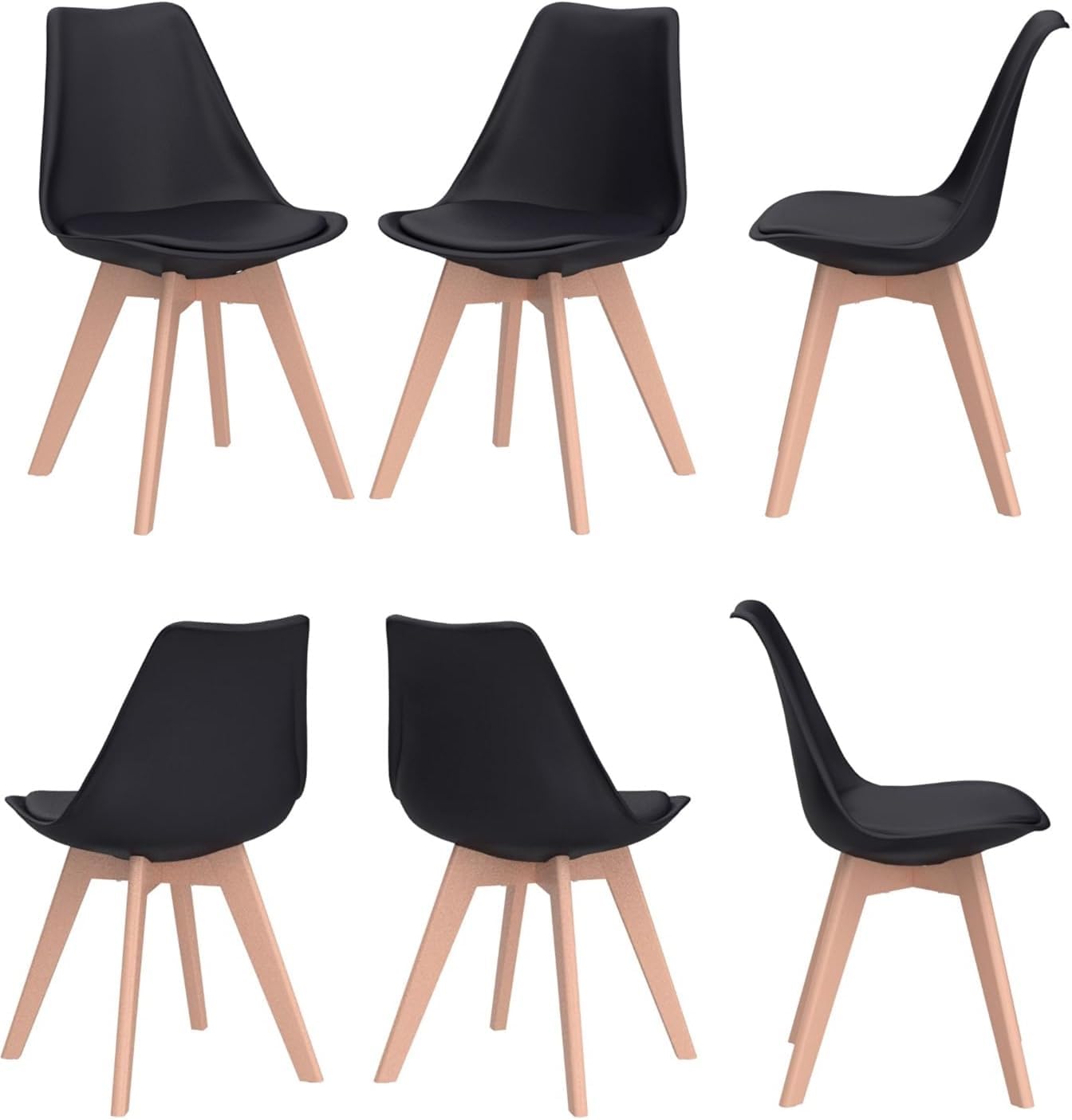 Set 6 sedie scandinave ergonomiche in legno e schiuma - Nero
