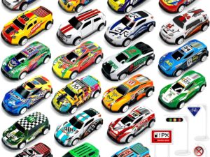 Set Macchinine Bambini: 22 Auto Die Cast + 8 Blocchi Stradali