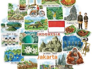 Adesivi Indonesia Navy Peony - 28 pezzi per viaggiatori
