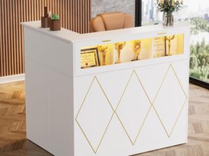 MSFE Bancone Reception LED con Vetrina, Bianco 126x93x111cm
