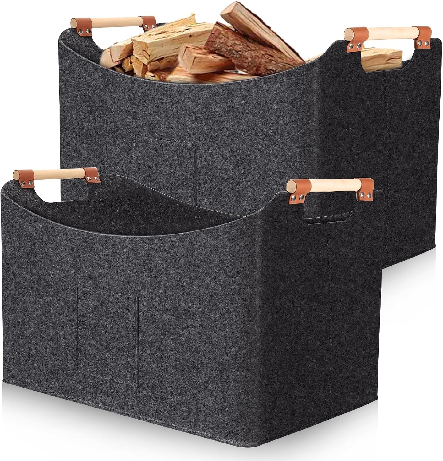 Set 2 cestini feltro 67L e 96L per legna e oggetti