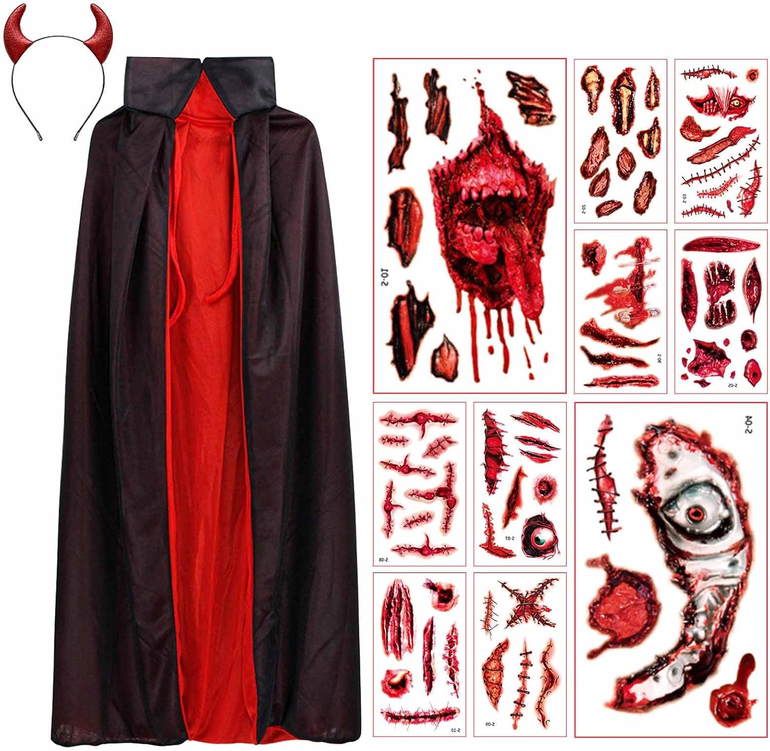 Mantello Streghe Vampiro Nero/Rosso 90cm con Corna
