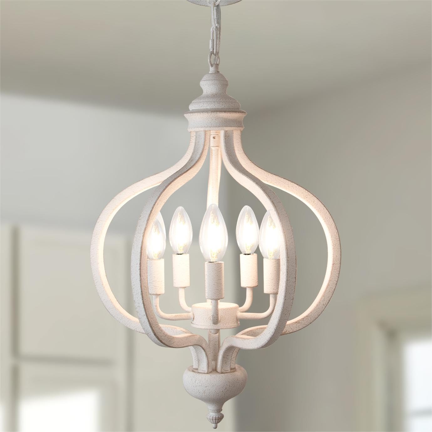 LynPon Lampadario 5 Luci Bianco Vintage Soggiorno