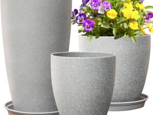 Vasi alti per piante in grigio cemento - Set 3 vasi infrangibili