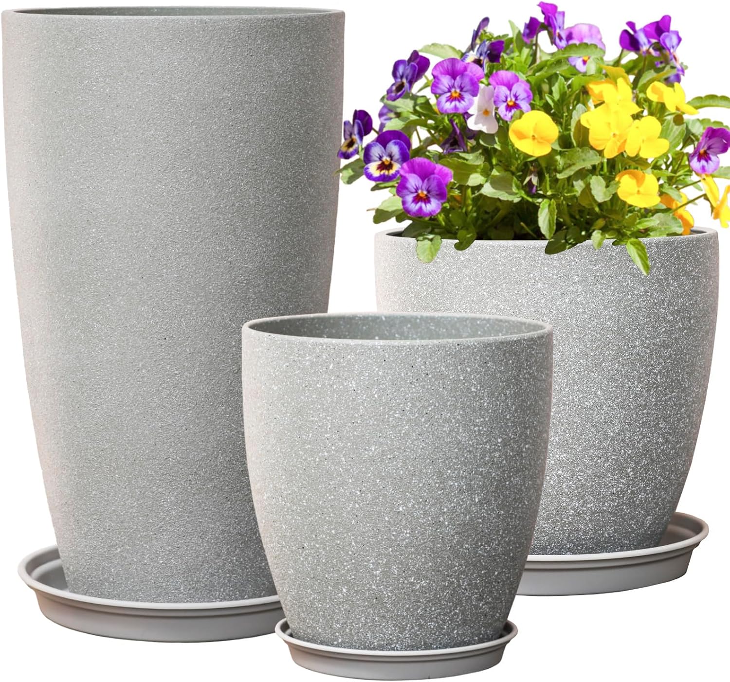 Vasi alti per piante in grigio cemento - Set 3 vasi infrangibili